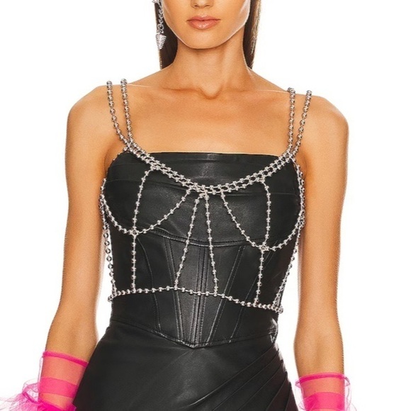 NBD Ball Chain Cropped Tank in Silver - Picture 1 of 8